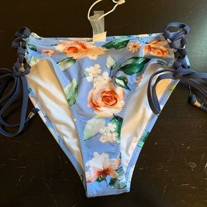 NWT Cupshe Blue Floral high-Waisted Bikini Bottom